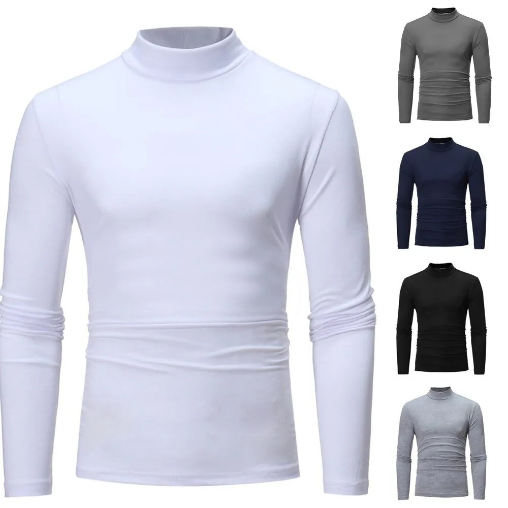 New Winter Men Turtleneck Sweater Casual Solid Color Warm Pullover Long Sleeve Slim Mock Neck Long Sleeve Sweater