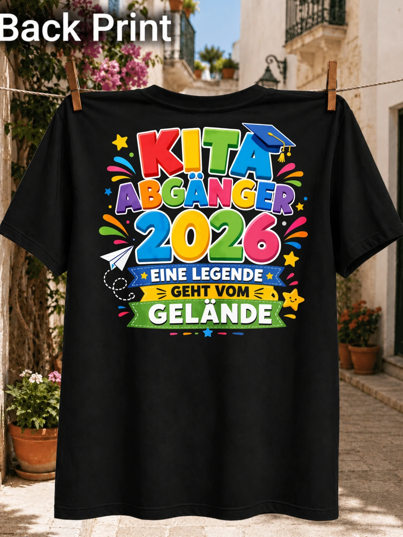 Фото Яркая футболка унисекс с графическим принтом Bright Abganger 2026 Eine Legende Geht Vom Gelande Colorful School Graphic №1
