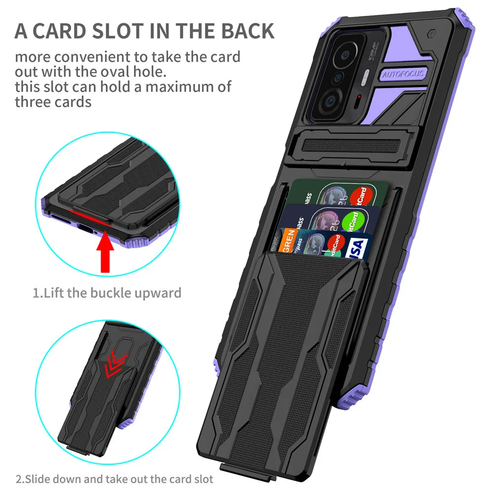 

For Mi 11T 11TPro Case 11T 11TPro Card Holder Shell Heavy Duty Anti Scratch Cover For Xiaomi 11T 11 Lite 5G NE 11lite 4G Coque
