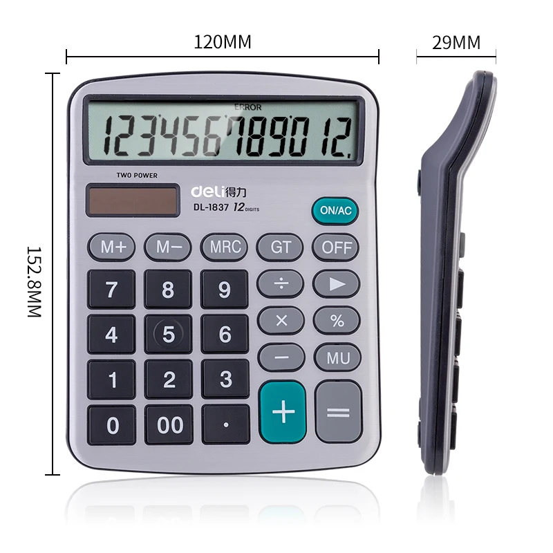 10PCS/LOT Deli 1837 Electronic Calculator 12 Digits Solar & Battery Dual Power Metal Panel Office Student Household Wholesale