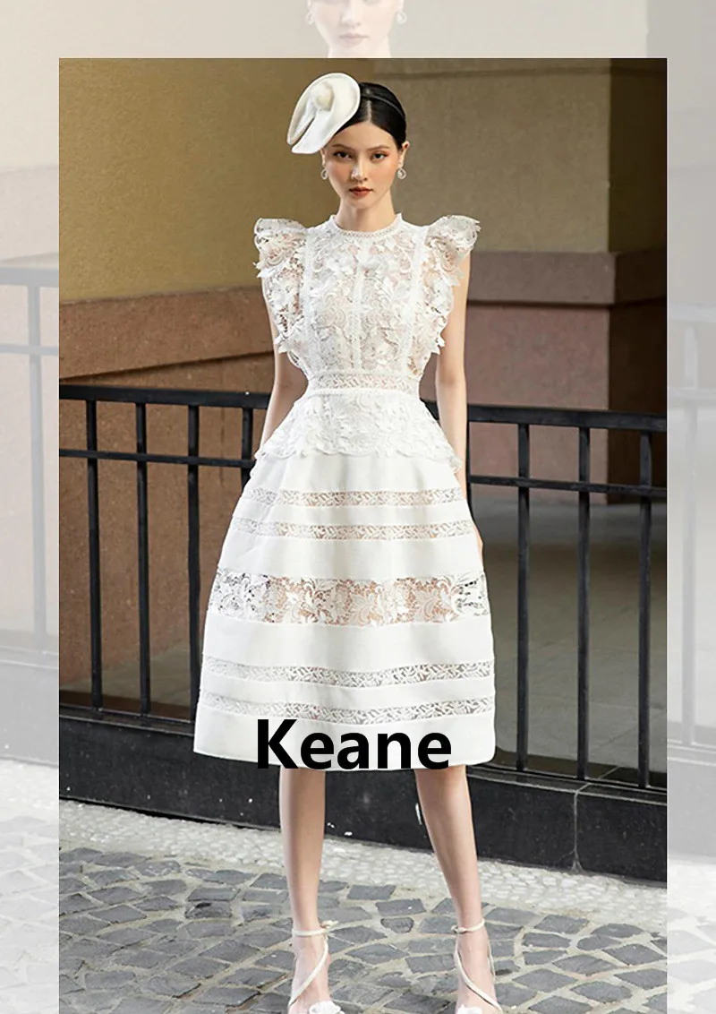 

Ivory Cocktail Dresses Satin Sexy Knee Length Lace Illusion Cap Sleeve Ruffle Elegant Short Party Dress Homecoming Dresses