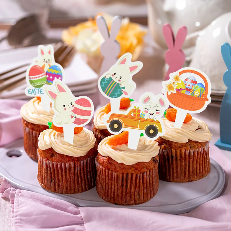 

Easter Rabbit Cupcake Toppers Happy Easter Bunny Eggs Cake Topper For Kids Birthday Party Easter Cake Decoration DIY Baking Tool