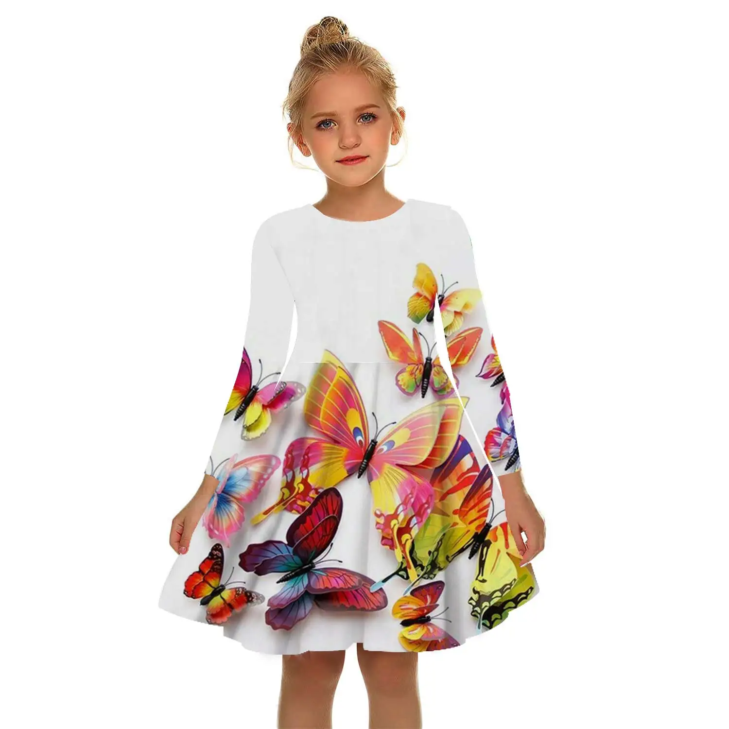 

Summer Butterfly 3D Print Girls Gorgeous Dress White Girl Princess Dress Irregular Tutu 2-17 Years Pink Children Leisure Dresses