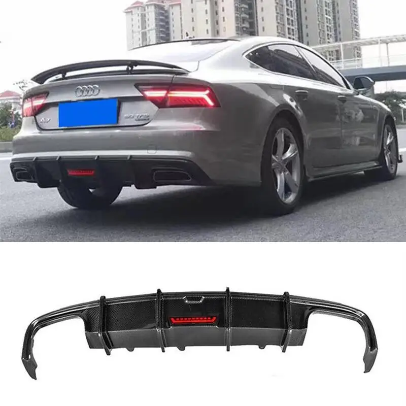 

For Audi A7 S Line S7 C7.5 2016 2017 2018 Real Carbon Fiber Rear Diffuser Kit Lip Spoiler High Quality Refits Splitters