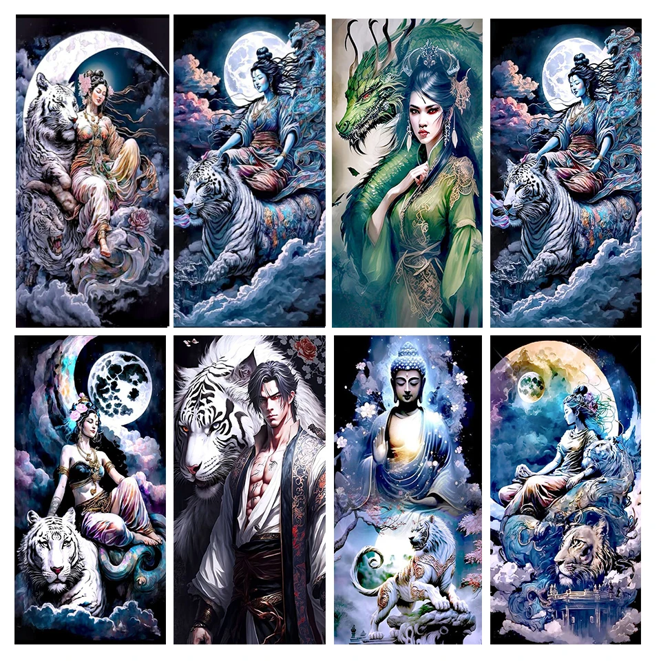 

Алмазная 5d картина «сделай сам» с изображением большого белого тигра и женщины, новинка 2023, полная круглая искусственная Вышивка крестиком, модель H472