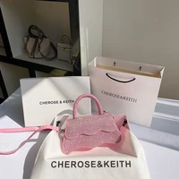 pink shiny square bag womens luxury rhinestone diamond evening clutch purse dinner party handbag women shoulder messenger bag