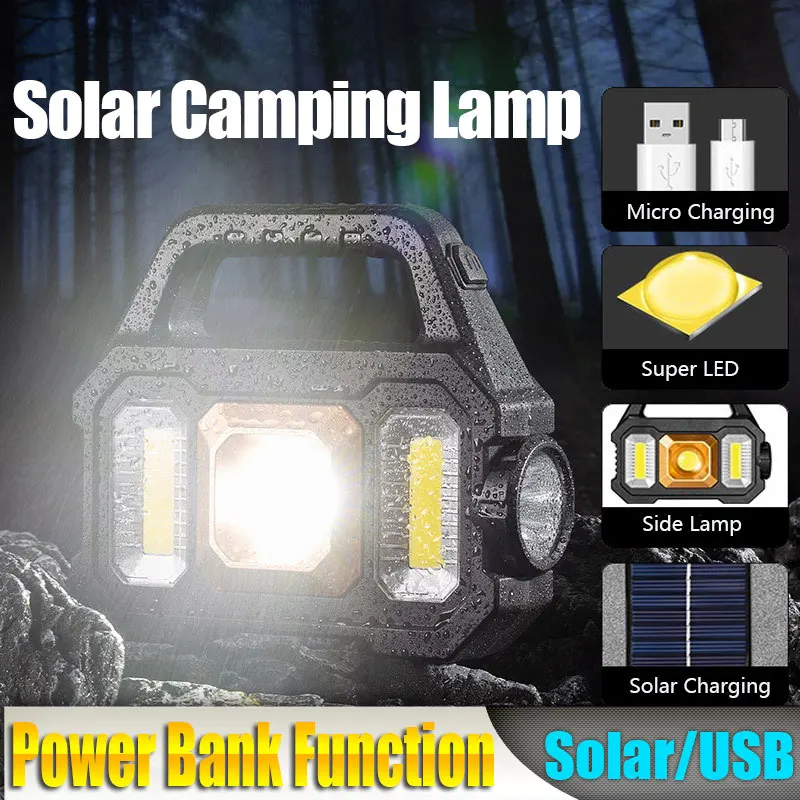 

Суперъяркий светодиодный фонарик на солнечной батарее для кемпинга, рабочие фонари, ручные фонари на солнечной батарее с зарядкой от USB, прожектор, прожектор