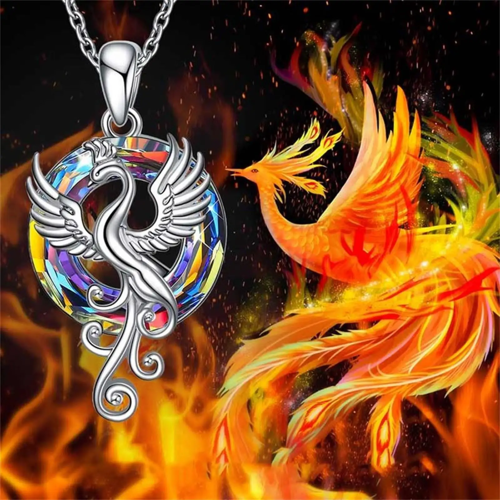 

Cute Firebird Crystal Pendant Necklace Women's Colorful Crystal Phoenix Wings Pendant Necklace for Exquisite Birthday Gift