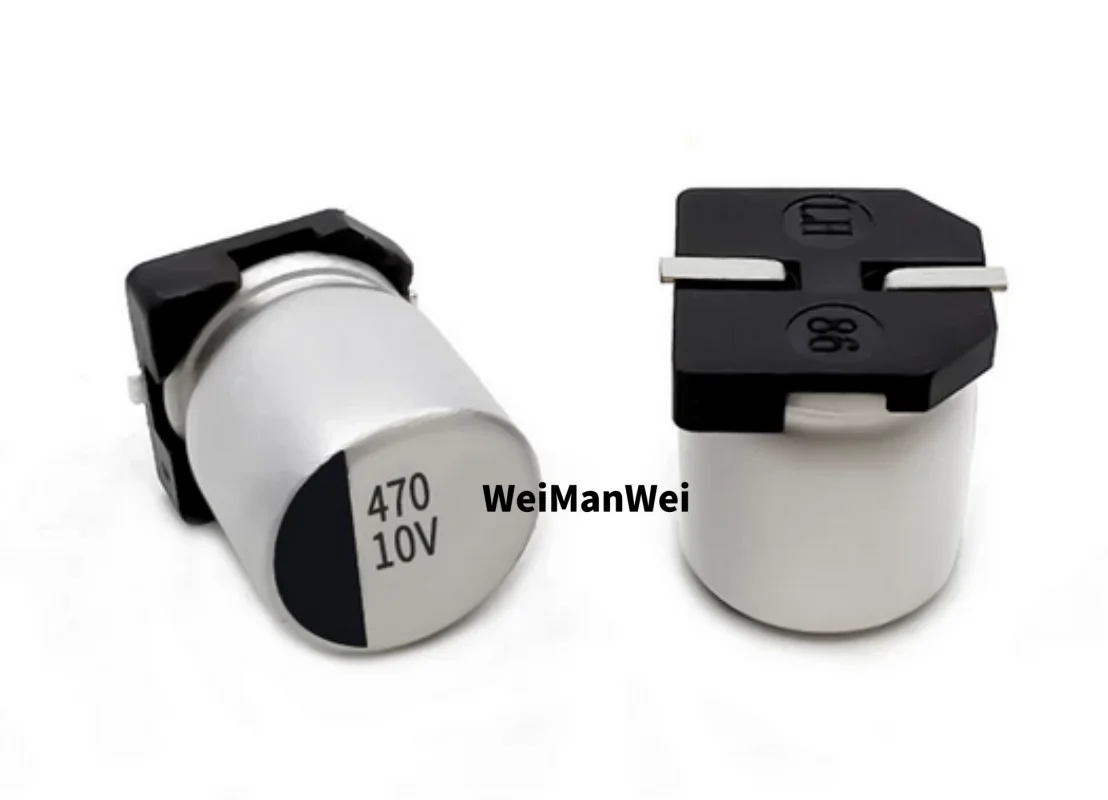Фото 100 шт. 10V470Uf SMD долговечные алюминиевые электролитические конденсаторы 470 мкФ 10В, размер 6.3X7.7 мм №1