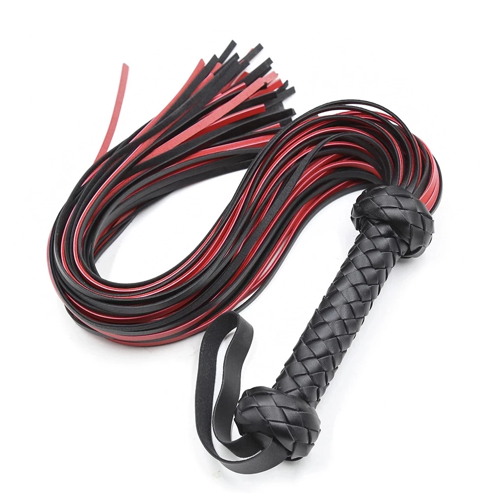 

Fetish Black&Red PU Leather Whip Flogger Handle Spanking Paddle Knout Flirt Erotic Sex Toys for Women Couples BDSM Adult Game