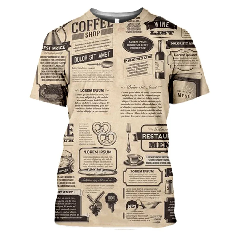 

Old Newspaper Journalism 3d Printed Full T Shirts Men Women Short Sleeve O-neck Alphabet T-shirt Comfortable Top Funny Pattern