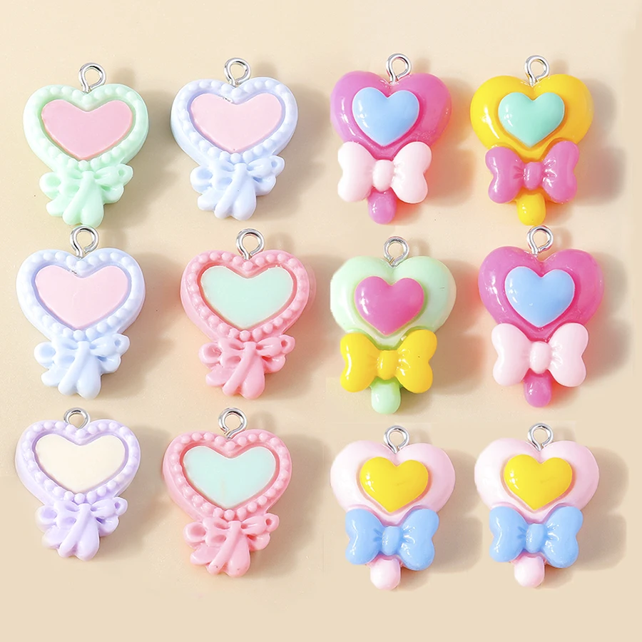 

15pcs Cartoon Girls Resin Heart Bowknot Magic Wand Charms for Earring Necklace Bracelet Jewelry Accessories DIY Keychain Pendant