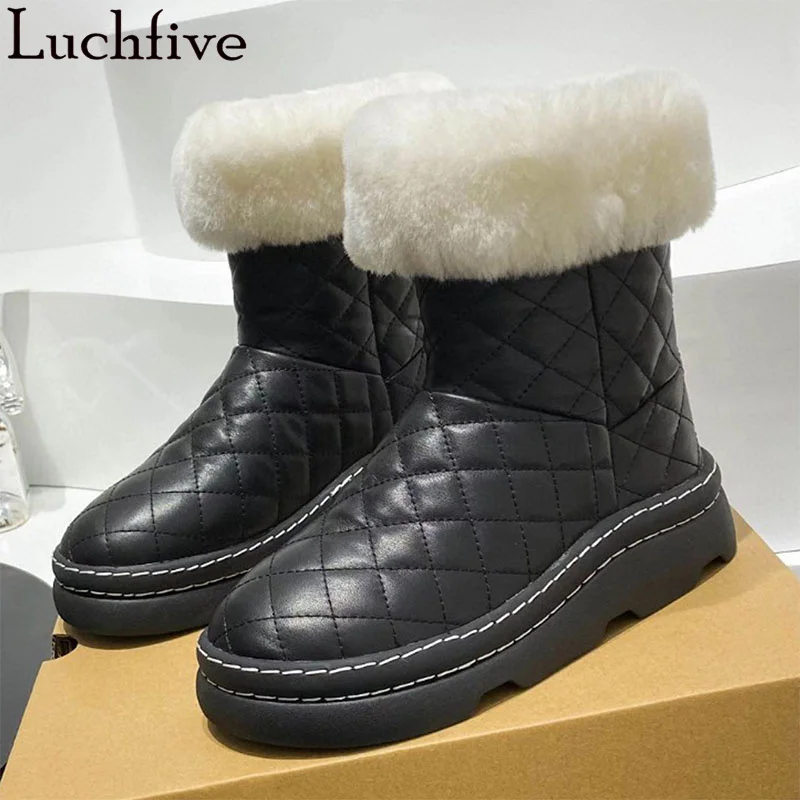 

Winter Slip on Wool Ankle Boots Women High Quality Luxury Brand Thick Sole Fur Flat Boots Casual Fashion Warm Snow Boots Mujer
