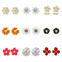 new korean flower stud earrings for women summer daisy earrings rhinestone acrylic cute girls ear jewelry boucle oreille femme