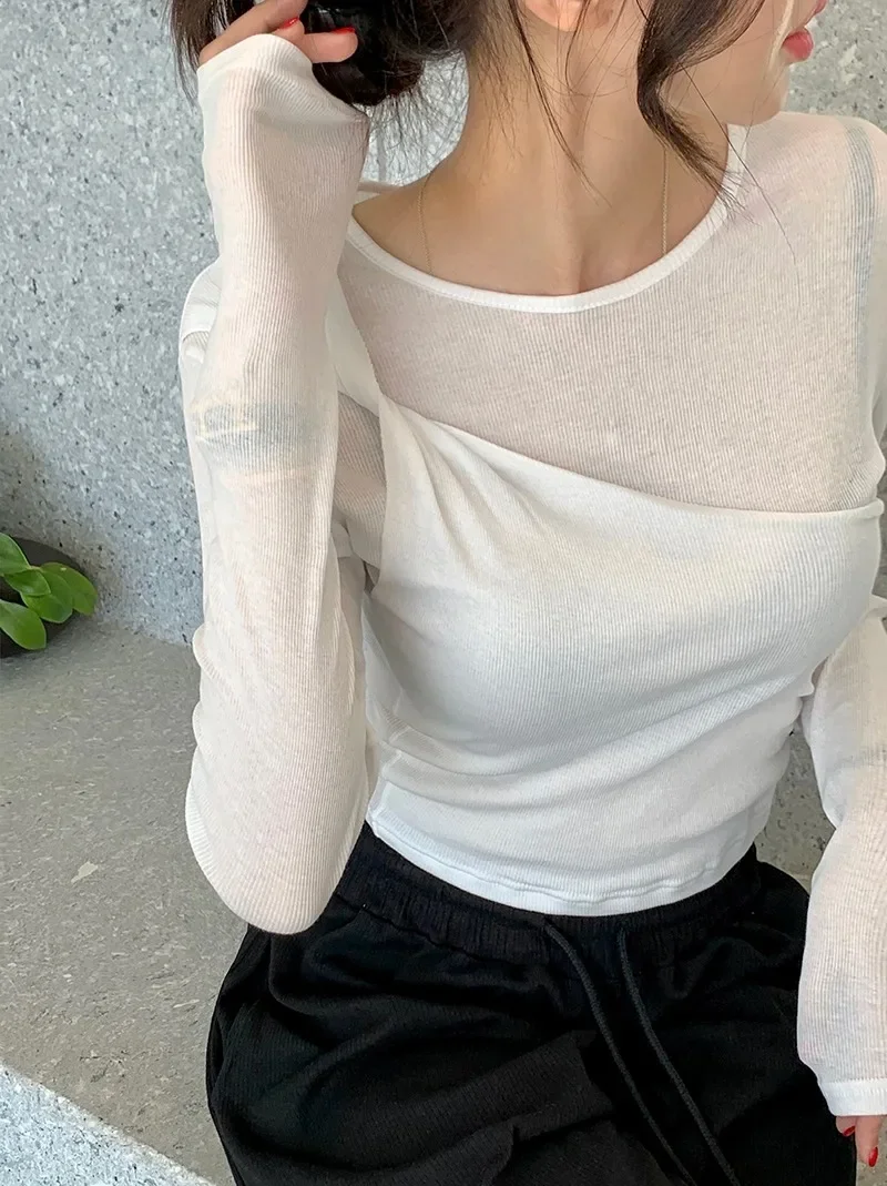 Kink Design Camisetas с длинным рукавом Ropa Mujer 2024 женские топы круглым вырезом