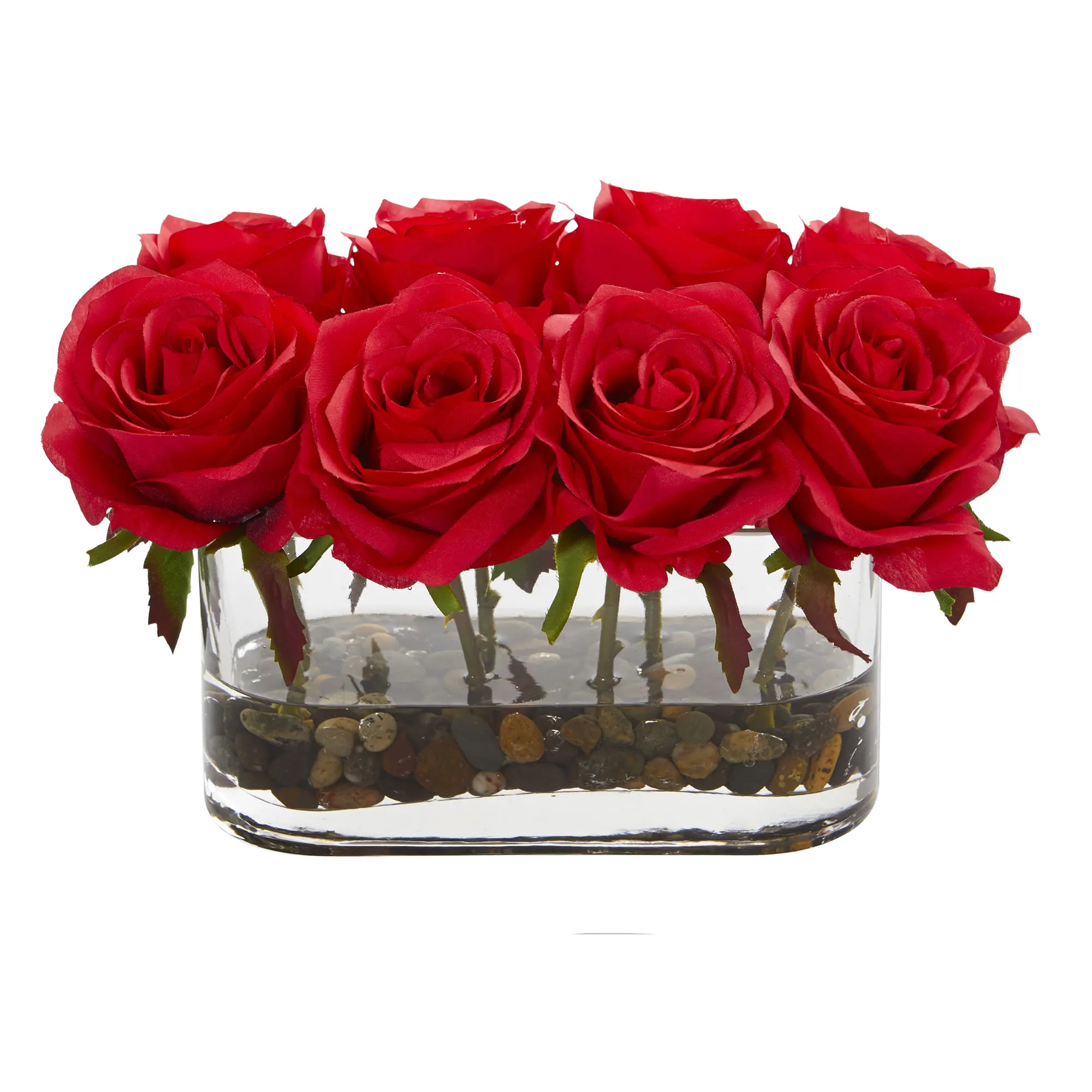 

Free shipping 5.5" Blooming Roses Artificial Flower Arrangement in Glass Vase Red