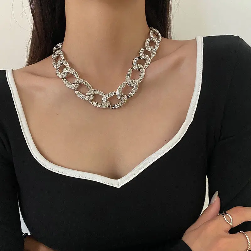 

Women Hip Hop Iced Out Cuban Chain Necklace High quality Full Diamonds Miami Choker Chain Punk Necklaces Fashion Jewelry Gift