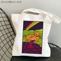women shopper bag magic rainbow kitten tarot card witchy bag harajuku shopping canvas shopper bag girl handbag shoulder lady bag