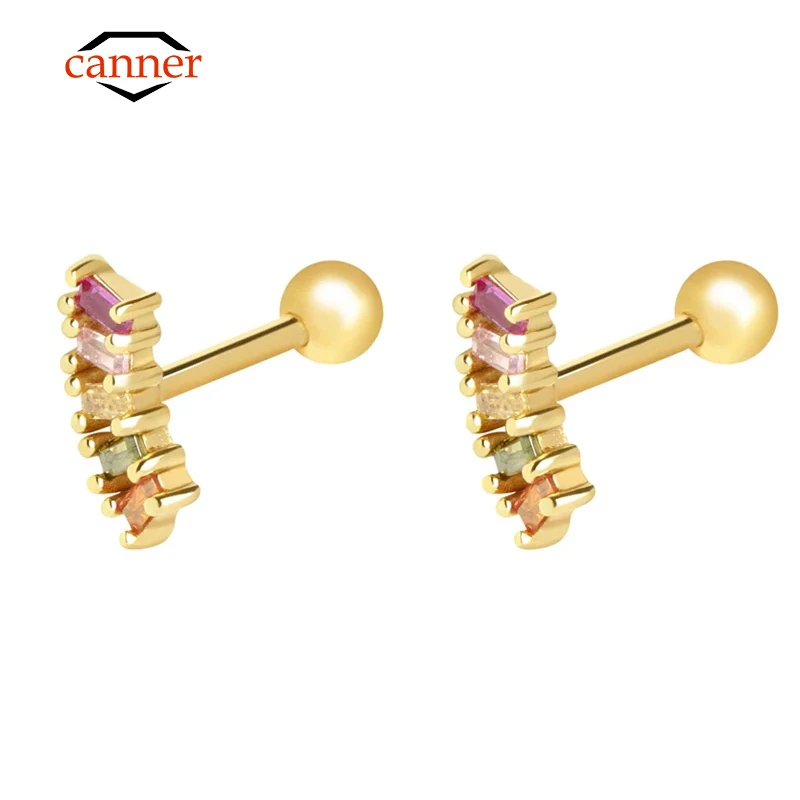 

CANNER 2pcs Small Zircon 925 Sterling Silver Piercing Cartilage Ear Stud Earrings for Women Fine Jewelry Pendientes Party Gifts