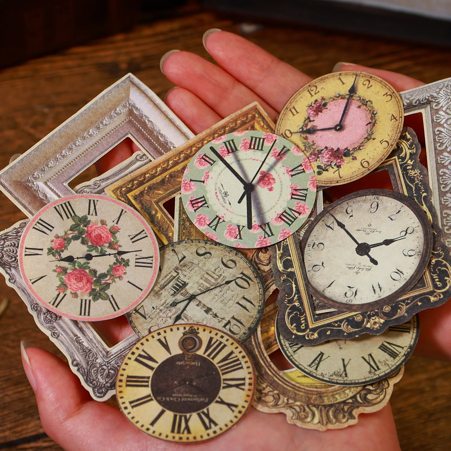 

15 Pcs Vintage Handbill Clock Frame Handbill Decoration Paper DIY Scrapbooking Decorative Stationery Sticker Album Crafts