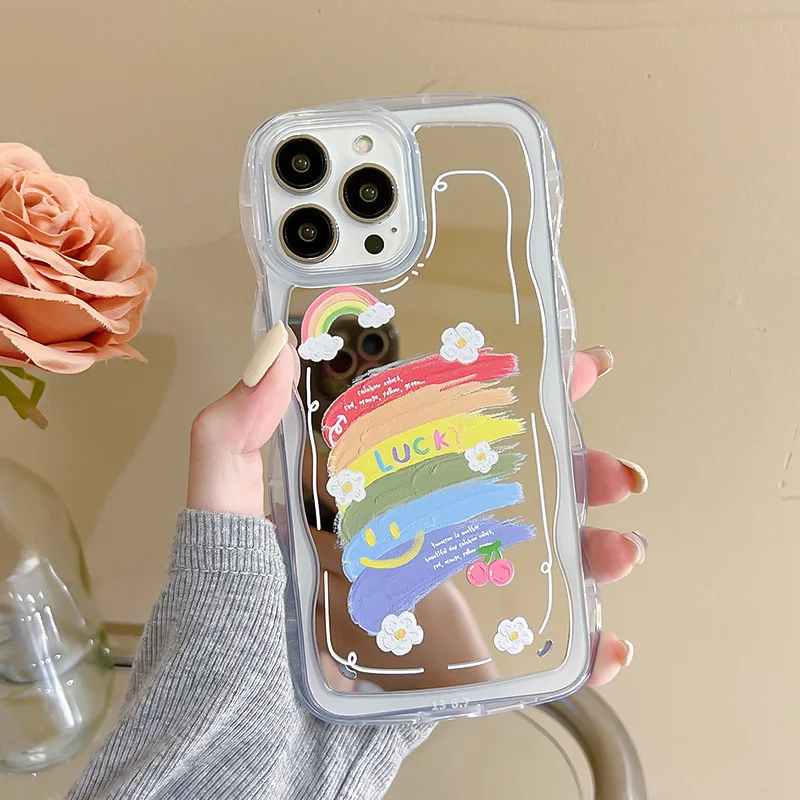 

Painted Cartoon Painted Wave Lace Mirror Phone Case For iphone 14 13 12 11 Pro Max X XR XSMAX 7 8 Plus TPU Fashion new products