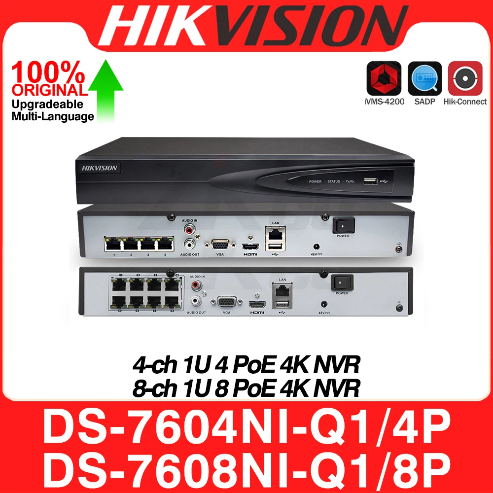 Фото Сетевой видеорегистратор Hikvision DS-7604NI-Q1/4P DS-7608NI-Q1/8P 4K 4/8-канальный 4/8 PoE NVR 8MP H.265+ MD2.0 для систем безопасности и видеонаблюдения №1
