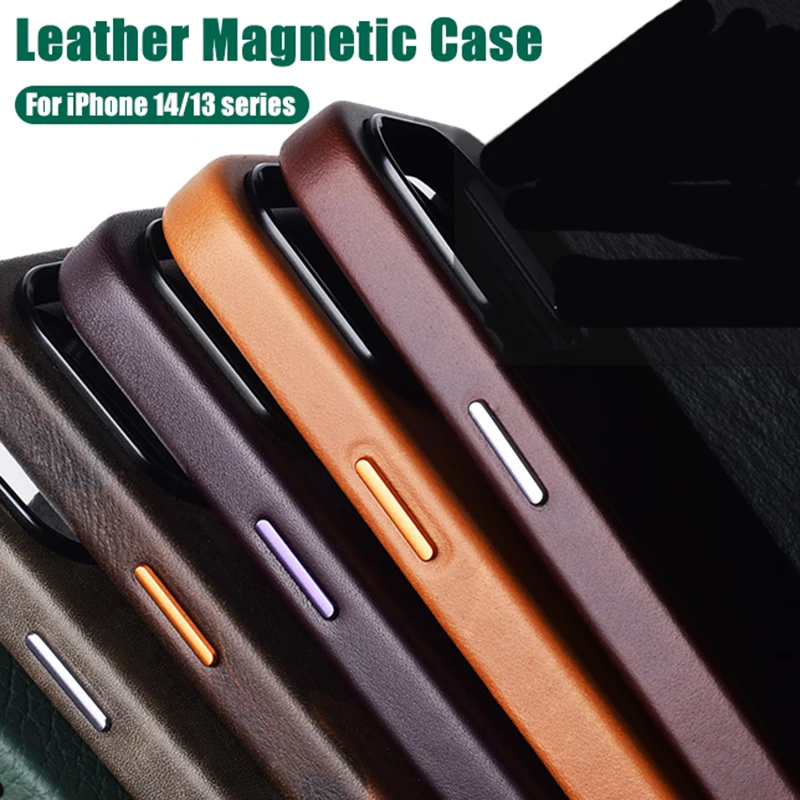 Official Animated Leather Case For iPhone 13 14 Pro Max For Magsafe Magnetic Wireless Charging Cover 13 Mini 14 Plus Accessories