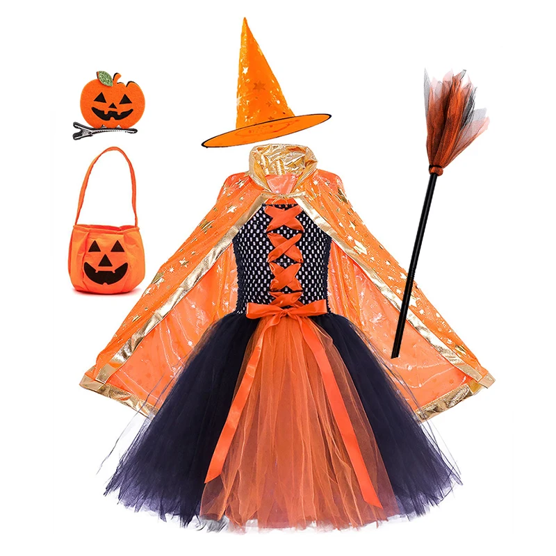 

Новинка, костюм для косплея девушки на Хэллоуин «зло ведьмы», вязаный женский костюм для детей, дьявол, необычная цветная тыква, одежда, плат...