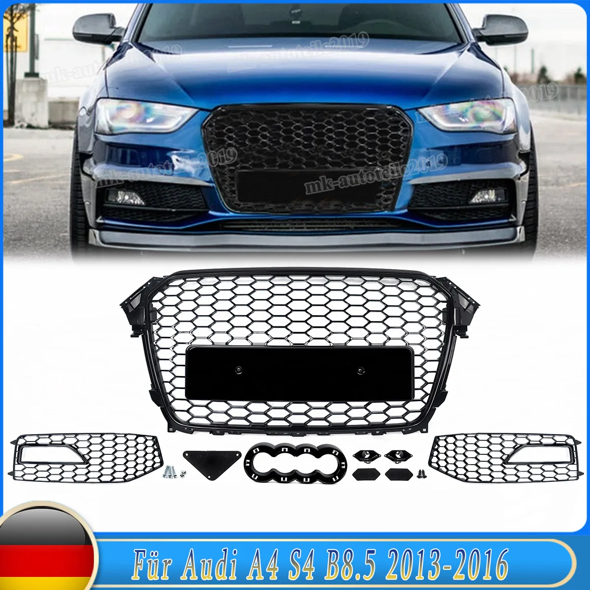 Фото Magickit для Audi A4 S4 B8.5 2013-2016: решетка противотуманной фары с сотовой сеткой и передний гоночный бампер-гриль, автомобильные аксессуары №1