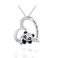 new heart shaped rhinestone pendant alloy painting oil chinese panda cute selling meng necklace fashion jewelry can be wholesale