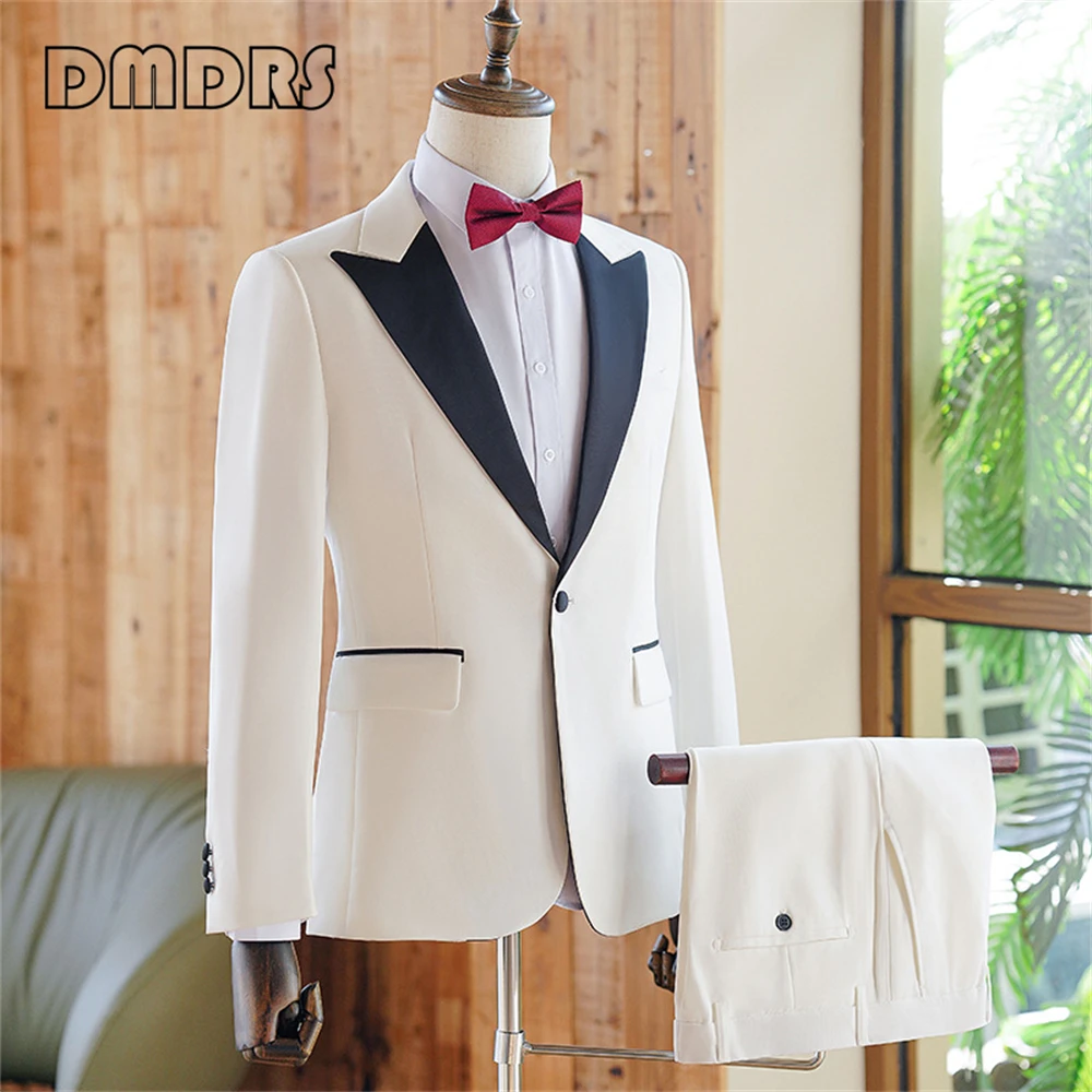 Мужской облегающий костюм комплект из 2 предметов для свадьбы пиджак на одной