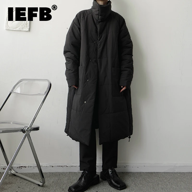 

IEFB New Men Long Cotton Coat Korean Fashion Simple Silhouette Knee-length Solid Color 2022 Darkwear Male Trench Pocket 9A5975