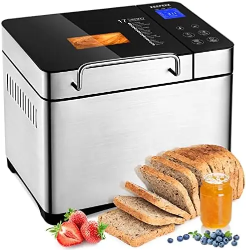 

Maker Machine, 2LB Premium Stainless Steel Bread Maker, 17-in-1 with Gluten Free, Jam, Yogurt, Dough, Auto Nut Dispenser, Cerami