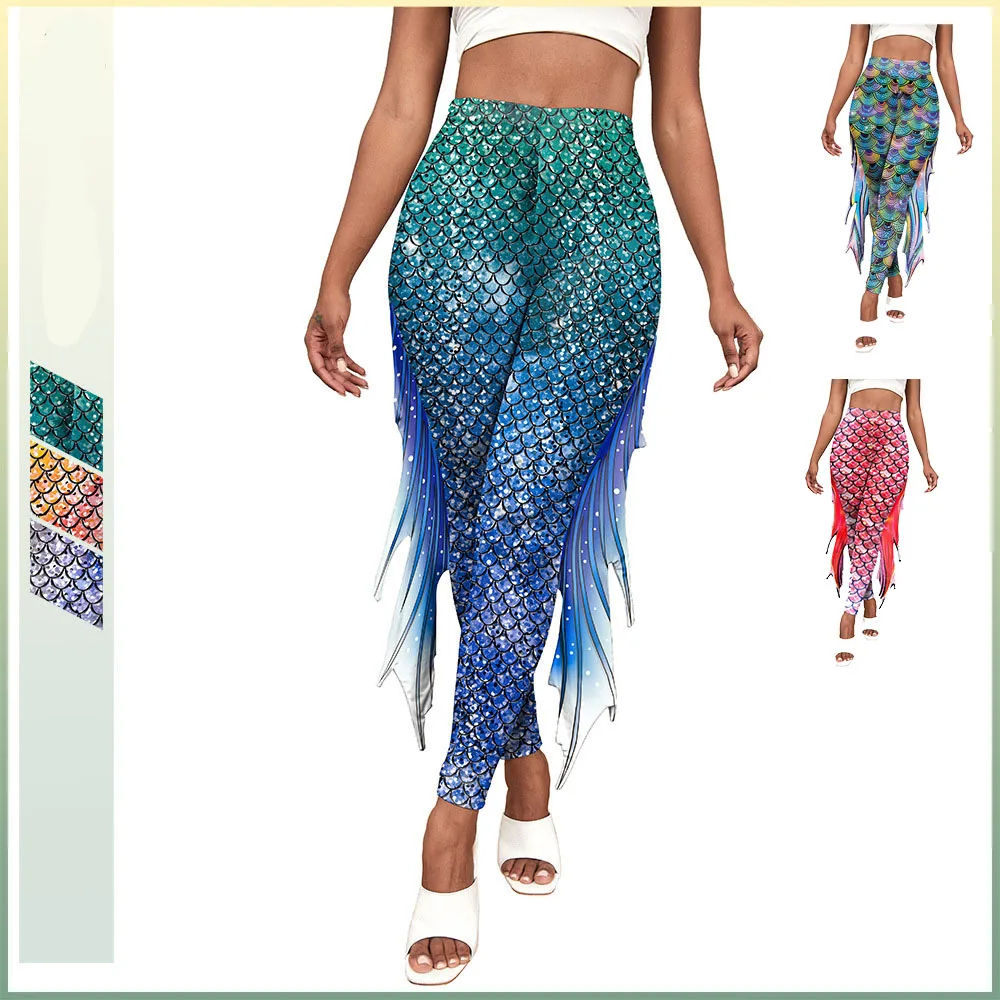 The Mermaid Printed Cosplay Pants Fish Scales 3D Printed Women Bottoms Spring Fashion Women's Leggings Tight Yoga pants
