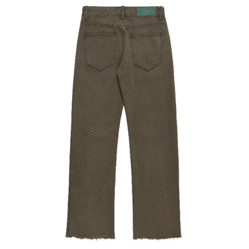 Streetwear Men Vintage Loose Military Green Jeans 2022 Autumn and Winter New Pattern Fashion Straight Cylinder Trousers Female