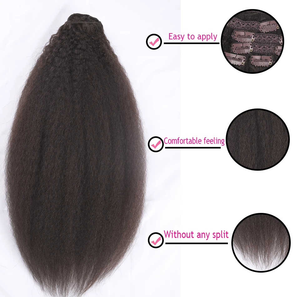 Audelami Kinky Straight Clip In Hair Extensions 100% настоящие человеческие волосы 10 шт./160 г Remy на всю