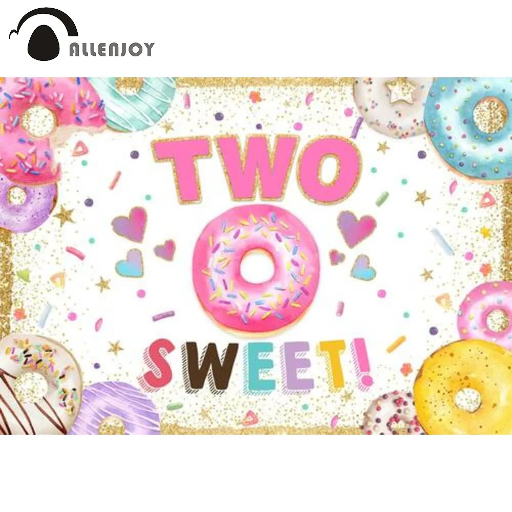

Allenjoy Two Sweet 2nd Birthday Party Background Baby Shower Donut Girl Colourful Candy Cake Theme Decor Photophone Backdrop