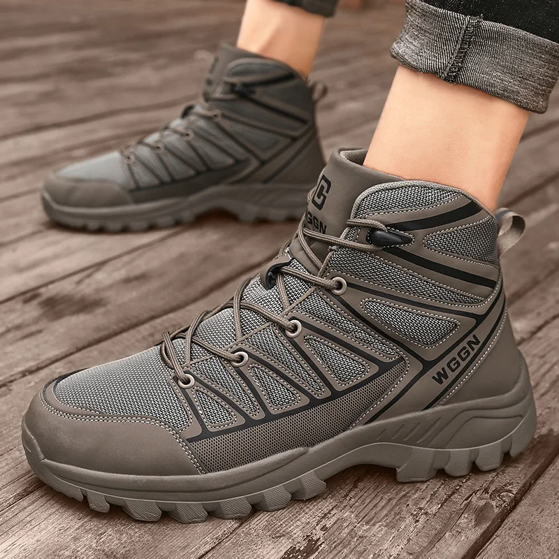 R. Xjian Couples Hiking Shoes Outdoor Walking Camping Fashionable Anti-Skid Breathable High Work Clothes Motorcycle Boots