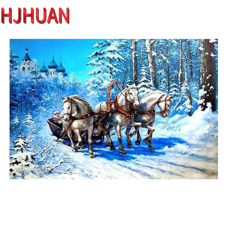

5D DIY Diamond Painting winter carriage Kit Full Drill Square/round Embroidery Mosaic Wall Art Picture of Rhinestones Decor Gift