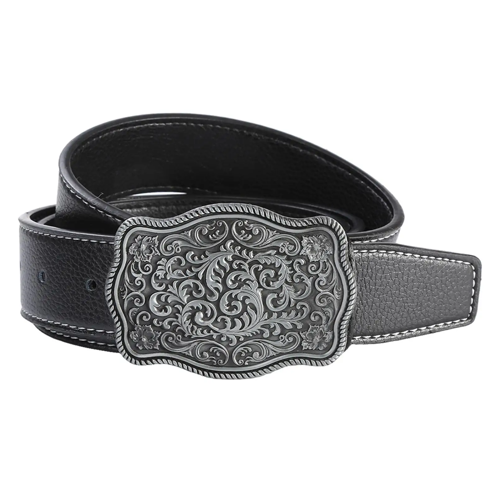 

Western Belt Floral Engraved Buckle Casual Retro Pattern PU Leather Waist Belt 1-1/2"(38mm) Wide Waistband for Adult Cowboy