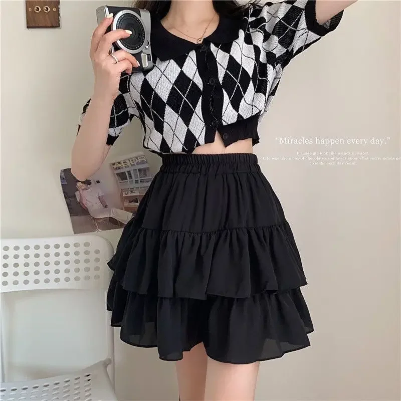 Милые белые плиссированные юбки трапециевидной формы женские модные эластичные