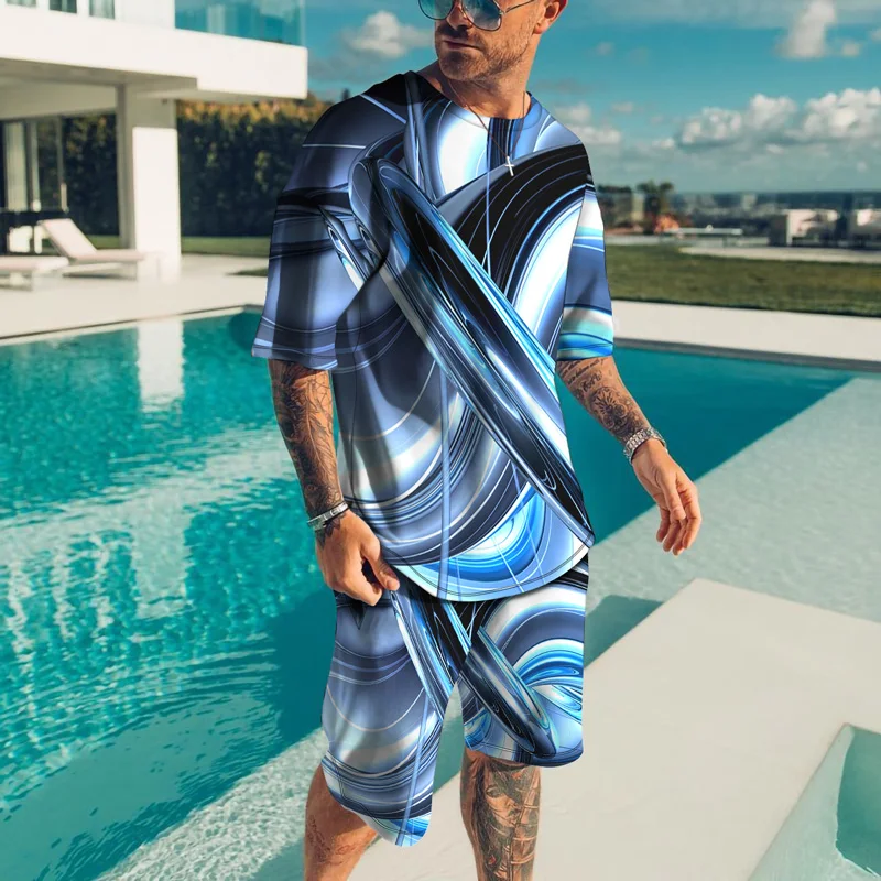 New 3D Men's T-shirt Set Sportswear Men Oversized Clothing T-shirts Shorts Suits Men's T-shirt Suit Summer Beach Tees Tracksuit