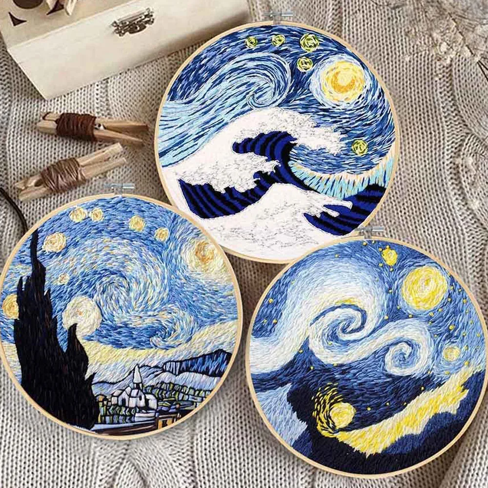 Starter Kit With Landscape Pattern Cloth Color Threads Tools(without Hoop) Sewing Art Craft Home Decor