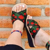 new fashion flower wedge slippers for women 2022 summer open toe non slip beach shoes woman comfort low heels slides female