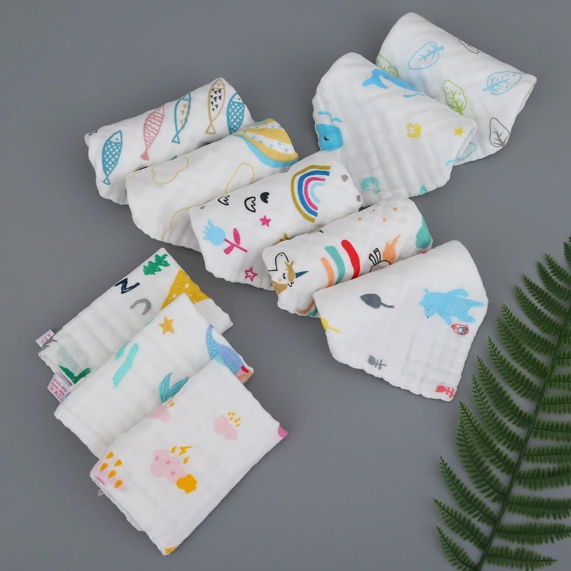 

10 Pattern Styles Baby Burp Cloths, 6 Layer Cotton Gauze Washcloths Handkerchief Scarf Saliva Wipes, Easy-Washing & Reusable Nur