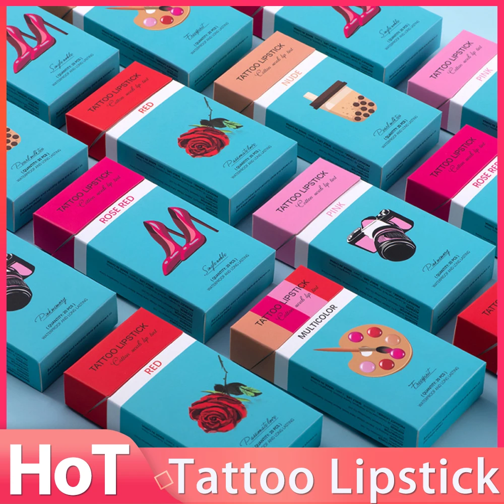 5 Colors 20Pc/Box Cotton Swab Tattoo Lipstick Long Lasting And Waterproof Lip Gloss