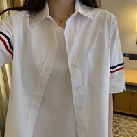 women blouses ins star same style 2022 new autumn chic stripe blusas baggy couple cotton top white button up shirt mujer unisex