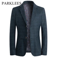 parklees vintage plaid blazer for men spring autumn new slim fit suit jacket business casual social two buttons blazer masculino