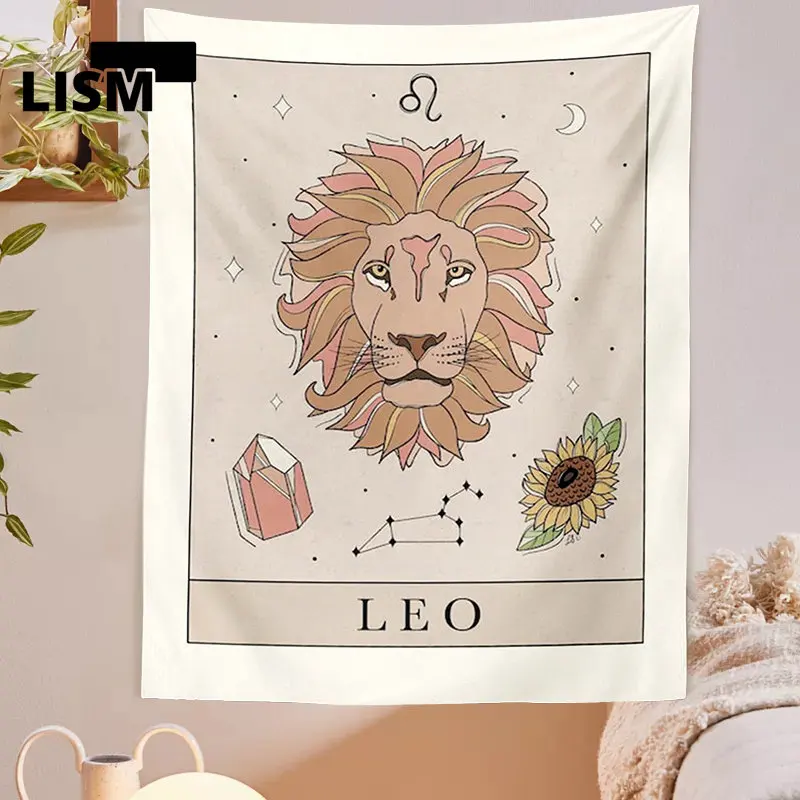 

Lion Tapestry Wall Hanging Carpet Cartoon Rectangle for Bedroom Decoration Stars Sun Tarot Tapestries Home Decor Accessories