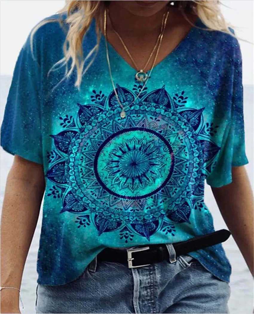 Футболка женская с V-образным вырезом базовый топ коротким рукавом повседневный